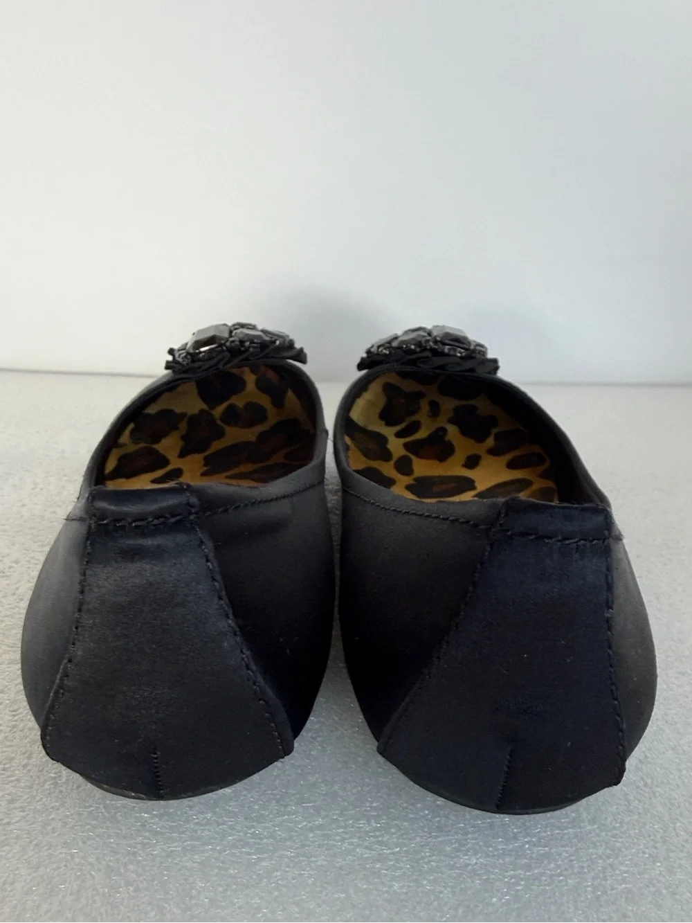 JESSICA SIMPSON Lepolia Black Satin Jeweled Rhinestone Ballet Flats Women’s 8